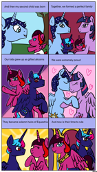 Size: 1080x1920 | Tagged: safe, artist:wrath-marionphauna, twilight sparkle, oc, oc:blue thunder, alicorn, pony, g4, alicorn oc, baby, baby pony, comic, crown, horn, jewelry, parents:canon x oc, regalia, siblings, throne, twilight sparkle (alicorn), wings