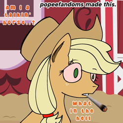 Size: 2048x2048 | Tagged: safe, artist:popeefand0ms, applejack, earth pony, pony, g4, 420, drug use, drugs, high, marijuana