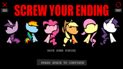 Size: 942x530 | Tagged: dead source, safe, artist:nutcasenightmare, applejack, fluttershy, pinkie pie, rainbow dash, rarity, twilight sparkle, pony, g4, :the game:, game, parody, ponified, the game