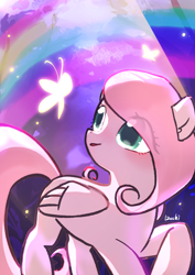 Size: 2480x3508 | Tagged: safe, artist:izuchi, fluttershy, butterfly, pegasus, g4, rainbow, solo