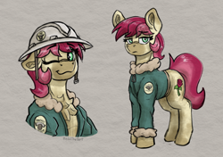 Size: 1786x1260 | Tagged: safe, artist:reddthebat, roseluck, earth pony, pony, g4, alternate universe, chest fluff, clothes, ear fluff, female, floppy ears, hard hat, hat, jacket, lidded eyes, looking at you, mare, one eye closed, smiling, smiling at you, solo, wink, winking at you