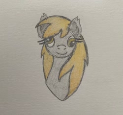 Size: 2441x2290 | Tagged: safe, artist:lewdyloops, derpy hooves, pegasus, pony, g4, bust, cute, pencil drawing, portrait, simple background, traditional art, white background