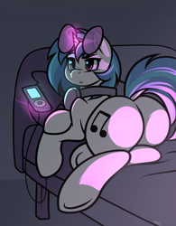 Size: 2500x3200 | Tagged: safe, artist:whitepone, dj pon-3, vinyl scratch, pony, unicorn, g4, adorasexy, butt, couch, cute, female, glowing, glowing horn, headphones, horn, ipod, looking at someone, looking at something, looking at you, lying down, magic, mare, plot, prone, sexy, solo, sweet dreams fuel, telekinesis, vinyl ass, vinylbetes