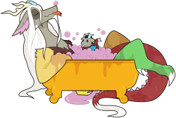 Size: 1031x693 | Tagged: safe, artist:shortbred, discord, draconequus, g4, g5, spoiler:g5comic, bathtub, old man discord, simple background, solo, transparent background