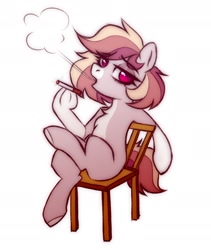 Size: 1590x1887 | Tagged: safe, artist:kinfer, oc, oc only, oc:dream bliss, earth pony, pony, cigarette, eyelashes, eyeshadow, makeup, smoke, smoking, solo, table