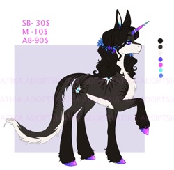 Size: 1200x1170 | Tagged: safe, artist:siatikas, oc, oc only, pony, unicorn, adoptable, chest fluff, female, horn, horn jewelry, horn ring, jewelry, mare, reference sheet, ring, solo, watermark