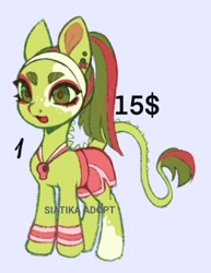 Size: 597x772 | Tagged: safe, artist:siatikas, oc, oc only, pony, adoptable, clothes, ear piercing, earring, female, hairband, jewelry, leonine tail, mare, piercing, shorts, solo, sports shorts, tail, whistle, whistle necklace, wristband