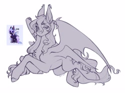 Size: 4096x3047 | Tagged: safe, artist:siatikas, oc, oc only, bat pony, pony, adoptable, chest fluff, ear tufts, female, lying down, mare, multiple wings, prone, slit pupils, solo, wings