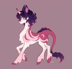 Size: 4096x3931 | Tagged: safe, artist:siatikas, oc, oc only, pony, unicorn, chest fluff, cloven hooves, concave belly, female, fetlock tuft, flower, flower in hair, horn, leonine tail, mare, simple background, slender, tail, thin