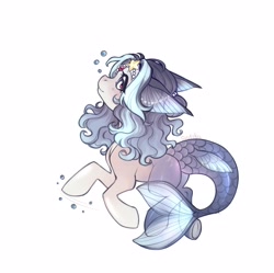 Size: 4096x4087 | Tagged: safe, artist:siatikas, oc, oc only, merpony, pony, bubble, female, fin ears, fish tail, headdress, mare, simple background, solo, swimming, tail, underwater, water, white background