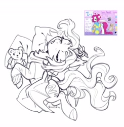 Size: 4008x4096 | Tagged: safe, artist:siatikas, oc, oc only, oc:lerk, bat pony, pony, black and white, clothes, drool, ear piercing, earring, female, grayscale, jewelry, mare, monochrome, piercing, plushie, sketch, sleeping, sweater, teddy bear