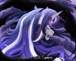 Size: 2500x2000 | Tagged: safe, artist:slapearl, nightmare rarity, rarity, pony, unicorn, g4, alternate hairstyle, crying, female, horn, horn ring, mare, markings, open mouth, ring, sad, solo, transformation