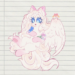 Size: 3000x3000 | Tagged: safe, artist:lovemizsy, oc, oc:pretty petal, butterfly, pegasus, pony, absurd file size, bow, female, hair bow, high res, lined paper, mare, solo, wings