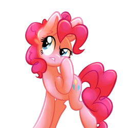 Size: 2048x2048 | Tagged: safe, artist:cupute, pinkie pie, pony, g4, blue eyes, confused, confusion, curly mane, curly tail, cute, diapinkes, ear fluff, ears up, full body, hoof on cheek, long mane, long tail, looking to the right, looking up, pink mane, pink tail, pinkamena diane pie, png, raised hoof, round eyes, round head, shading, shiny body, shiny mane, shiny tail, simple background, swirls, tail, transparent background, trotting