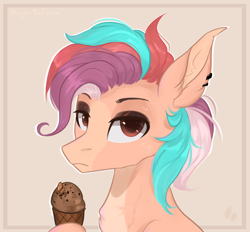 Size: 1344x1248 | Tagged: safe, artist:vitani, oc, oc only, pony, ear piercing, earring, food, ice cream, jewelry, male, piercing, solo, stallion