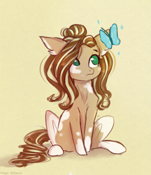 Size: 1443x1671 | Tagged: safe, artist:vitani, oc, oc only, butterfly, earth pony, pony, female, mare, sitting, solo