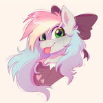 Size: 3000x3000 | Tagged: safe, artist:imalou, oc, oc only, oc:blazey sketch, pegasus, :p, bow, clothes, female, hair bow, looking at you, mare, multicolored hair, pegasus oc, rainbow hair, simple background, smiling, smiling at you, solo, sweater, tongue out