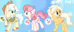 Size: 1280x556 | Tagged: safe, artist:vi45, oc, oc only, pegasus, pony, unicorn, adoptable, base used, blonde mane, blonde tail, blue eyes, brown hooves, cape, clothes, colored hooves, colored wings, colored wingtips, cowboy hat, cream coat, crown, eyelashes, female, female oc, folded wings, frown, gradient background, green eyes, hat, hooves, horn, jewelry, long mane, long tail, looking at someone, mare, mare oc, narrowed eyes, open mouth, open smile, pegasus oc, peytral, pink mane, pink tail, pink wingtips, raised hoof, raised leg, regalia, shaggy mane, smiling, smiling at someone, standing, standing on three hooves, standing on two hooves, stetson, tail, three quarter view, trio, trio female, turned head, two toned mane, two toned tail, two toned wings, unicorn horn, unicorn oc, unshorn fetlocks, white mane, white tail, wings, yellow coat, yellow hooves, yellow wingtips