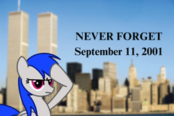 Size: 1600x1068 | Tagged: safe, artist:thevhsanddvrking, oc, oc:ipod, 9/11, base used, rainbow dash salutes, salute, tribute