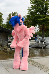 Size: 3264x4928 | Tagged: safe, artist:atalonthedeer, firefly, galacon, g1, 2015, fursuit, irl, outdoors, photo, ponysuit, solo