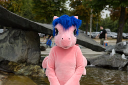 Size: 4928x3264 | Tagged: safe, artist:atalonthedeer, firefly, galacon, g1, 2015, fursuit, irl, outdoors, photo, ponysuit, solo