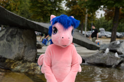 Size: 4928x3264 | Tagged: safe, artist:atalonthedeer, firefly, galacon, g1, 2015, fursuit, irl, outdoors, photo, ponysuit, solo