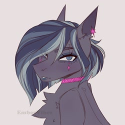 Size: 1900x1900 | Tagged: safe, artist:embervibez, oc, oc only, unnamed oc, bust, chest fluff, collar, cyberpunk, ear piercing, eyeshadow, female, lipstick, makeup, piercing, solo