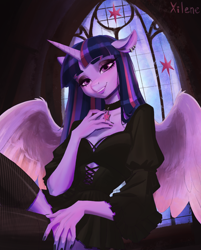 Size: 1918x2380 | Tagged: safe, twilight sparkle, alicorn, anthro, g4, cathedral, female, goth, gothic, solo, solo female, twilight sparkle (alicorn)