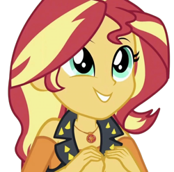 Size: 3840x3804 | Tagged: safe, edit, edited screencap, editor:cutler1228, screencap, sunset shimmer, human, equestria girls, g4, female, geode of empathy, magical geodes, not a vector, simple background, smiling, solo, transparent background