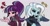 Size: 1560x822 | Tagged: safe, artist:jwnn_, starlight glimmer, trixie, human, equestria girls, g4, my little pony: friendship is magic, season 5, alicorn amulet, alternate design, alternate hairstyle, bangs, big eyes, big hands, blue eyeshadow, blue hair, blue skin, bust, cape, clothes, collared shirt, colored sclera, colored sketch, corrupted, duo, duo female, emanata, evil smile, evil starlight, eyebrows, eyebrows visible through hair, eyelashes, eyeshadow, female, gray sclera, hand on chest, hand on hip, lanky, long arms, long hair, looking at you, makeup, name tag, narrowed eyes, necktie, pink eyeshadow, pink skin, ponytail, purple eyes, purple hair, raised arm, s5 starlight, shiny hair, shirt, simple background, sketch, skinny, smiling, smiling at you, smirk, suit, sweater vest, tall, thin, thin arms, three quarter view, three toned hair, tied hair, two toned hair, villainous friendship, white background