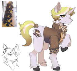 Size: 2160x2000 | Tagged: artist needed, safe, oc, oc only, pony, unicorn, cake, candy, cutie mark, food, horn, sketch, solo, unicorn oc, unshorn fetlocks