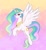 Size: 3108x3356 | Tagged: safe, artist:confetticakez, princess celestia, alicorn, pony, g4, crown, ethereal mane, ethereal tail, female, floppy ears, flying, jewelry, mare, regalia, smiling, spread wings, tail, wings