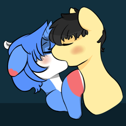 Size: 500x500 | Tagged: safe, artist:ladilol, part of a set, oc, oc only, oc:peachy prose, pony, unicorn, g4, blushing, duo, duo male, eyes closed, gay, horn, kissing, male, unicorn oc