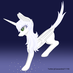 Size: 2000x2000 | Tagged: safe, artist:cassandra211190, oc, oc only, oc:κασσάνδρα, alicorn, alicorn oc, female, gradient background, horn, long horn, mare, slender, solo, thin, wings