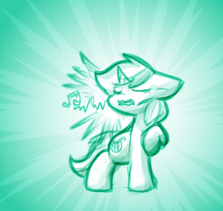 Size: 1194x1132 | Tagged: safe, artist:zutcha, lyra heartstrings, pony, unicorn, g4, bad singing, eyes closed, female, floppy ears, greenscale, horn, mare, monochrome, music notes, open mouth, singing, solo