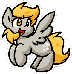 Size: 606x628 | Tagged: safe, artist:zutcha, derpy hooves, pegasus, pony, g4, cute, derpabetes, female, mare, no pupils, open mouth, open smile, outline, simple background, smiling, solo, spread wings, transparent background, turned head, white outline, wings