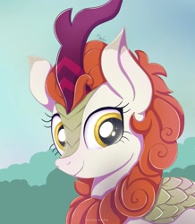 Size: 1745x2000 | Tagged: safe, artist:nnaly, autumn blaze, kirin, g4, awwtumn blaze, bust, cute, female, horn, looking at you, mare, portrait, smiling, smiling at you, solo, sparkles, sparkly eyes, three quarter view, wingding eyes