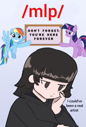 Size: 1359x1998 | Tagged: artist needed, source needed, safe, rainbow dash, twilight sparkle, alicorn, g4, /mlp/, 4chan, don't forget you're here forever, meme, twilight sparkle (alicorn)