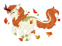 Size: 6000x4500 | Tagged: safe, artist:azure-art-wave, autumn blaze, kirin, g4, eyes closed, female, grin, leaves, running, simple background, smiling, solo, transparent background