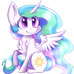 Size: 2500x2500 | Tagged: safe, artist:shinzus, princess celestia, alicorn, pony, g4, chest fluff, chibi, female, looking at you, mare, simple background, solo, transparent background