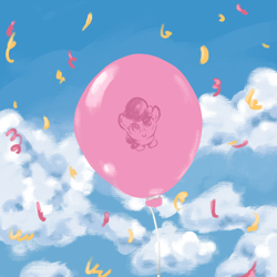 Size: 3000x3000 | Tagged: safe, artist:widelake, pinkie pie, g4, balloon, confetti, k-pop, outdoors, qwer, reflection, sky