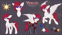 Size: 3500x2000 | Tagged: safe, artist:vitani, oc, oc only, pegasus, pony, armor, concave belly, eye clipping through hair, eyebrows, eyebrows visible through hair, female, flying, mare, reference sheet, solo, spread wings, wings