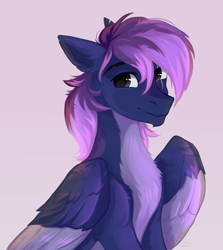 Size: 1610x1806 | Tagged: safe, artist:vitani, oc, oc only, pegasus, pony, eyebrows, eyebrows visible through hair, male, simple background, smiling, solo, stallion