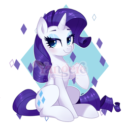 Size: 4000x4000 | Tagged: safe, artist:yangere, rarity, pony, g4, curly mane, curly tail, female, full body, looking at you, obtrusive watermark, raised hoof, solo, sparkles, tail, watermark