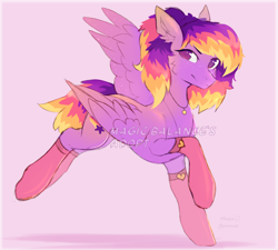 Size: 4440x4000 | Tagged: safe, artist:vitani, oc, oc only, pegasus, pony, adoptable, clothes, concave belly, female, freckles, jewelry, mare, necklace, simple background, socks, solo, watermark