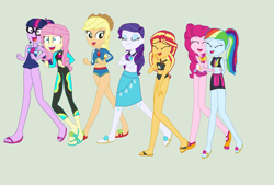 Size: 2160x1464 | Tagged: safe, artist:diana173076, applejack, fluttershy, pinkie pie, rainbow dash, rarity, sci-twi, sunset shimmer, twilight sparkle, human, equestria girls, g4, applejack's beach shorts swimsuit, barefoot, base used, belly, belly button, bikini, clothes, feet, female, flip-flops, fluttershy's wetsuit, glasses, humane five, humane seven, humane six, jewelry, one-piece swimsuit, piercing, pinkie pie swimsuit, rainbow dash's beach shorts swimsuit, rarity's blue sarong, rarity's purple bikini, sandals, sarong, sci-twi swimsuit, simple background, sunset shimmer swimsuit, sunset shimmer's beach shorts swimsuit, swimsuit, white background