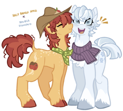 Size: 1483x1333 | Tagged: safe, artist:rottendevilman, double diamond, half baked apple, earth pony, pony, g4, apple family member, blushing, cheek kiss, clothes, duo, gay, heart, heart eyes, kissing, male, neckerchief, scarf, ship:doublebaked, shipping, simple background, stallion, white background, wingding eyes