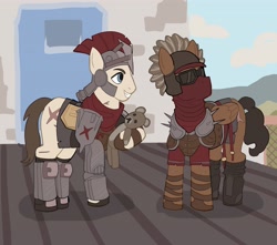 Size: 4096x3620 | Tagged: safe, artist:toffee_32, earth pony, pegasus, armor, caesar's legion, clothes, fallout, fallout: new vegas, goggles, helmet, mask, plushie, teddy bear, video game crossover