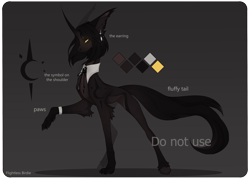 Size: 3500x2500 | Tagged: safe, artist:flightless birdie, oc, oc only, pony, unicorn, adoptable, coat markings, collar, concave belly, curved horn, ear fluff, ear piercing, earring, female, gradient background, horn, jewelry, mare, paws, piercing, reference sheet, slender, solo, thin, unshorn fetlocks