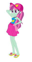 Size: 338x638 | Tagged: safe, artist:leahrow, artist:lordsfrederick778, artist:selenaede, banana bliss, human, equestria girls, g4, bare shoulders, base used, clothes, cutie mark on clothes, equestria girls style, equestria girls-ified, feet, hand on hip, hat, sandals, shoes, simple background, sleeveless, smiling, solo, swimsuit, white background